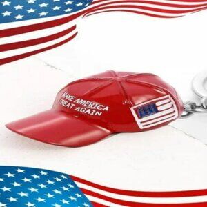 TRUMP 2024 Red Hat Pendant Keychain Make America Great Again USA Flag Key Chain